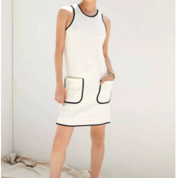 Maeve Dresses & Skirts - Anthropologie Maeve Patch Pocket Sheath Dress Sleeveless White Black Trim